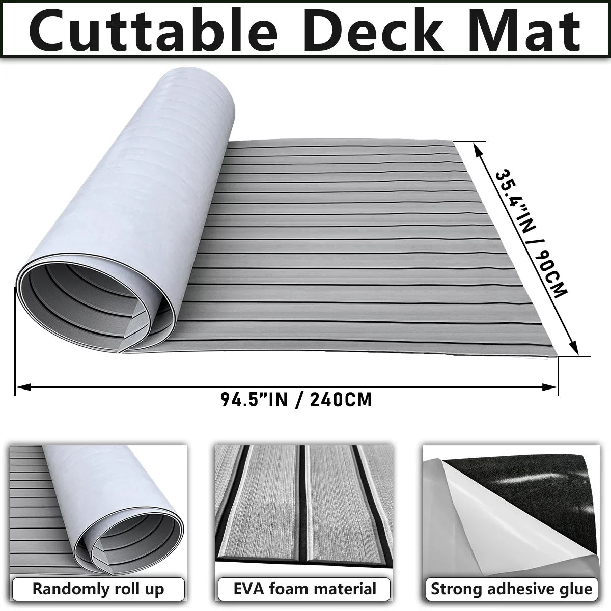 HJDECK EVA Foam Faux Teak Boat Decking Sheet/Carpet Self-Adhesive Non-Skid Fits for Sea Deck Marine Yacht RV Boat Flooring Mats/Decking Pad 94"x 35"