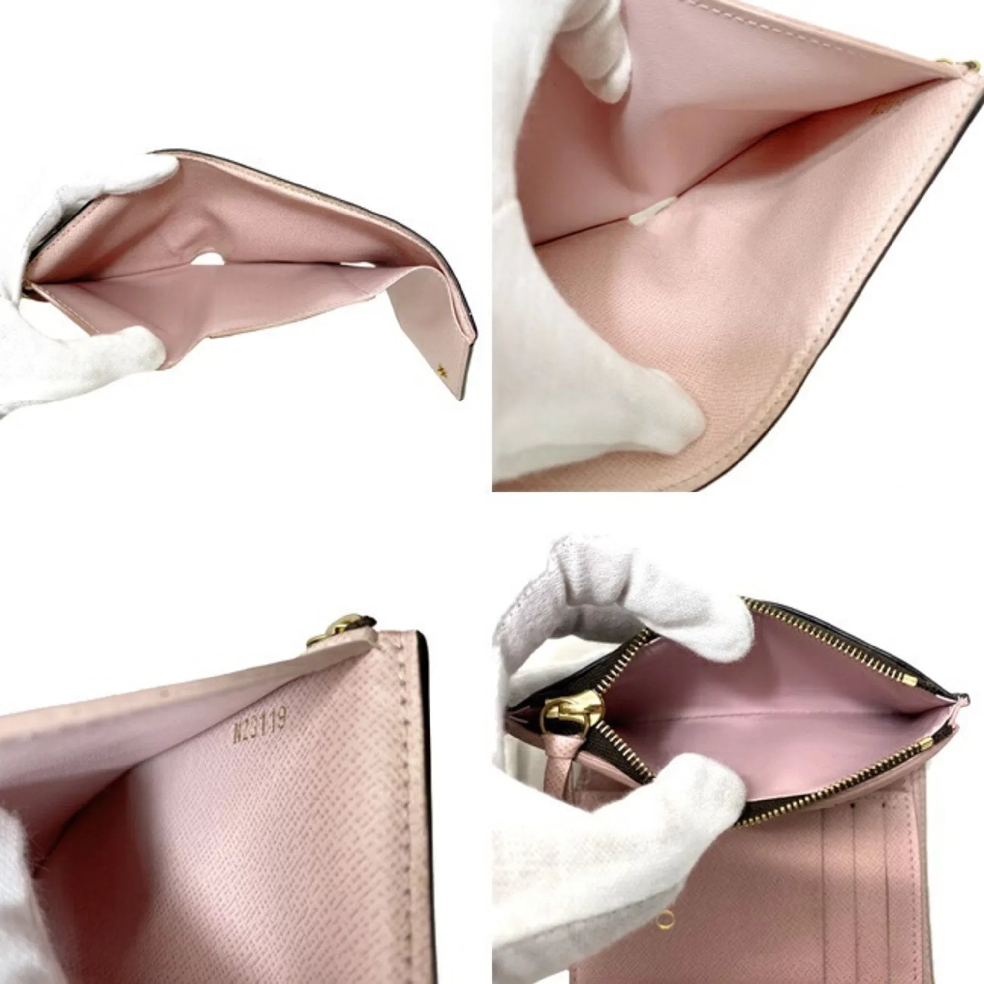 Pre-Owned Wallet Portefeuille Victorine Brown Pink Rose Ballerine Monogram M62360 Trifold NZ3119 LOUIS VUITTON Ladies (Good)