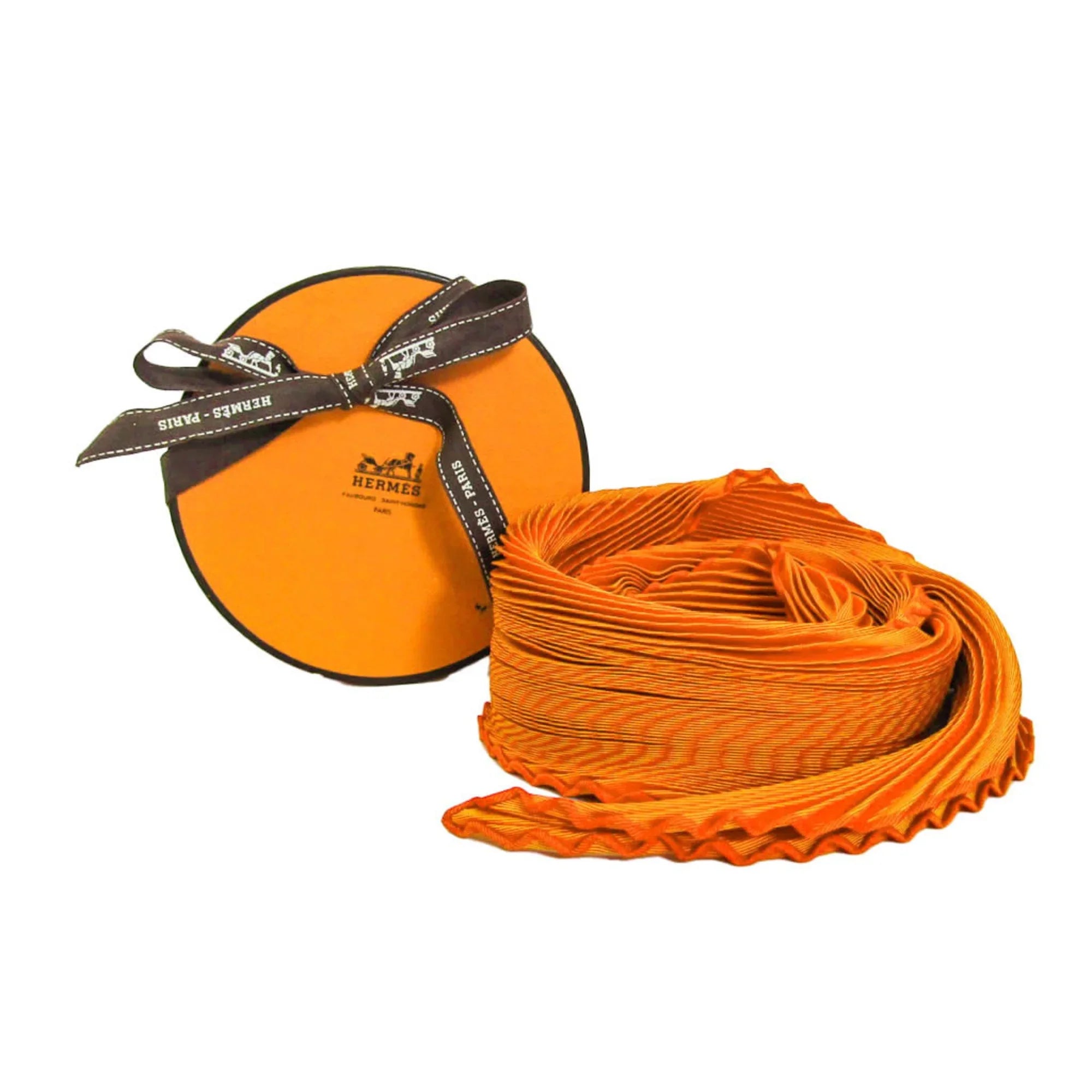 Pre-Owned Hermes Pleats Gentlemen Silk Scarf Orange (Good)