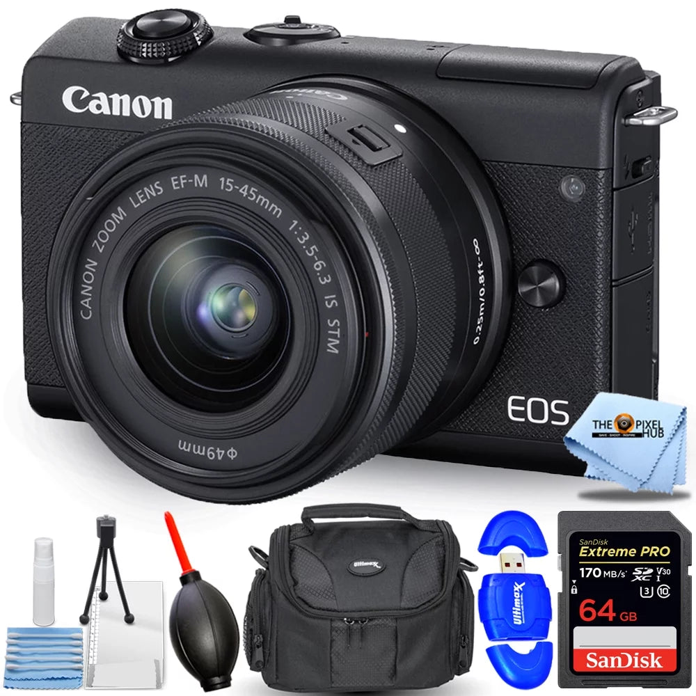 Canon EOS M200 Mirrorless Digital Camera with 15-45mm Lens Ebony - Essential 64GB Bundle