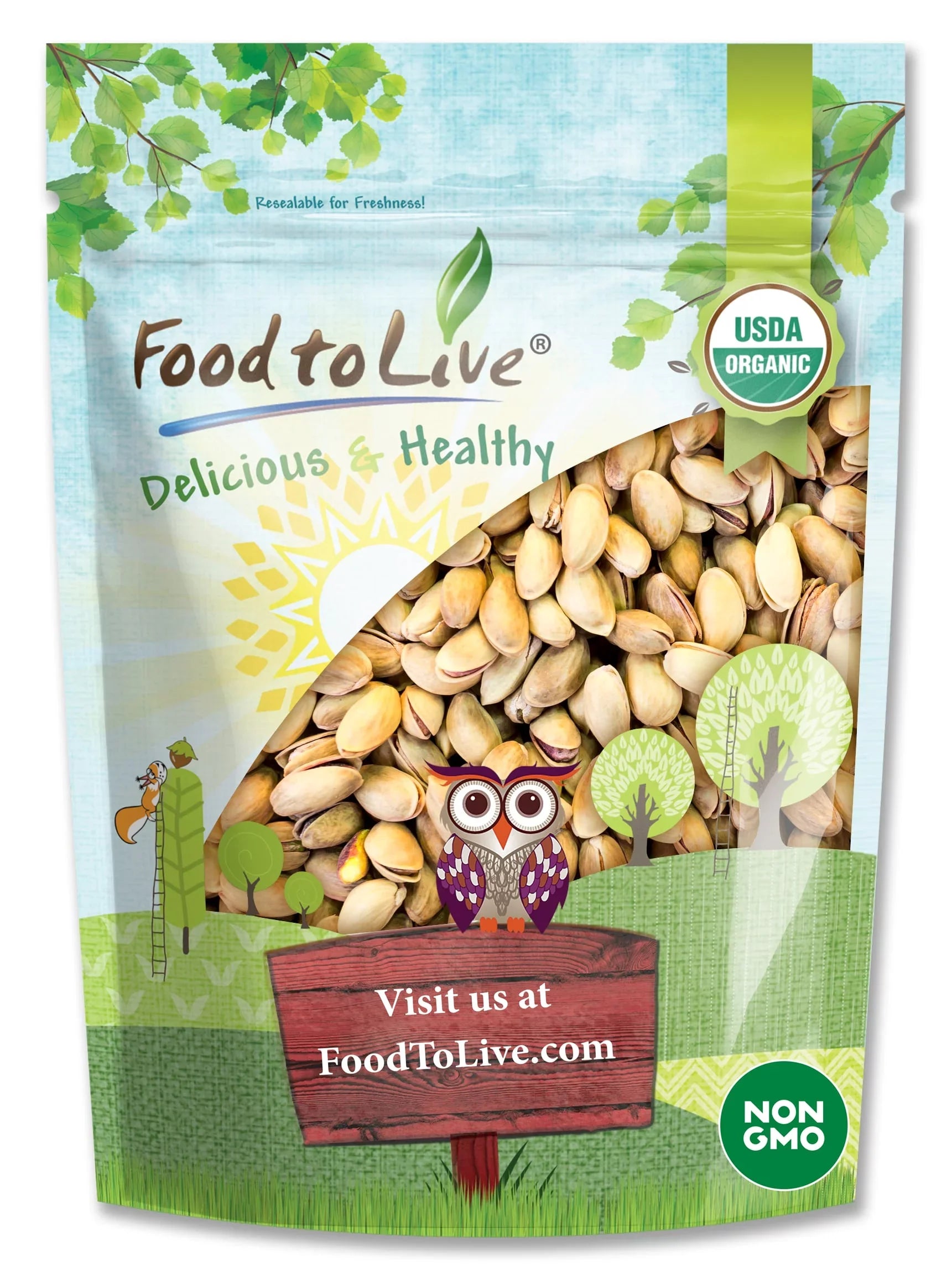 Food to Live Organic California Pistachios (In Shell, Roasted and Salted, Non-GMO, Bulk) (2 Pounds)