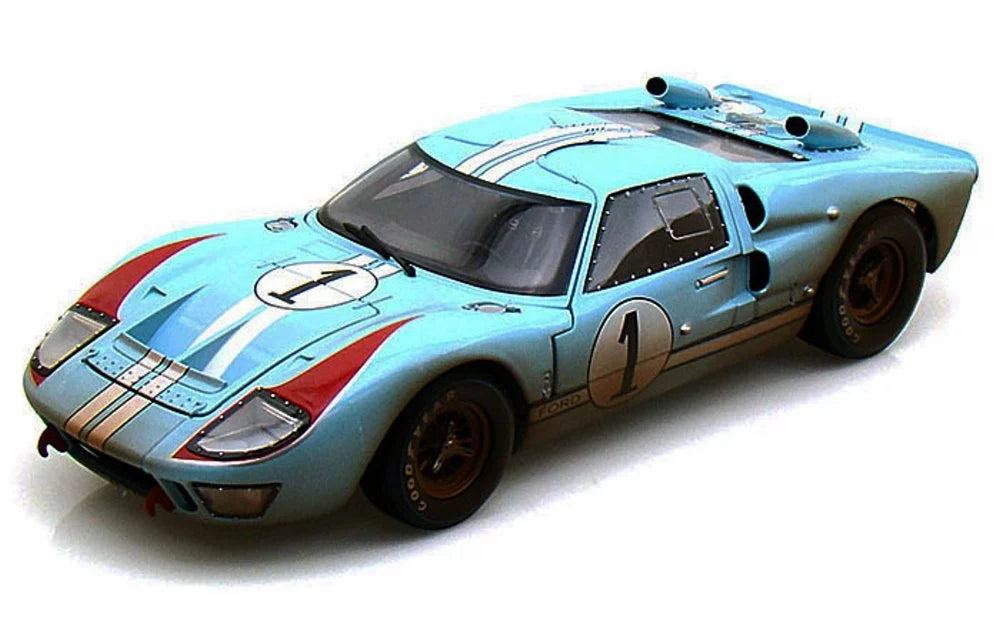 Diecast Car & Display Case Package - 1966 Ford GT-40 MK II #1 w/ Dirt, Gulf Blue - Shelby Collectibles SC405 - 1/18 Scale Diecast Model Toy Car w/Display Case