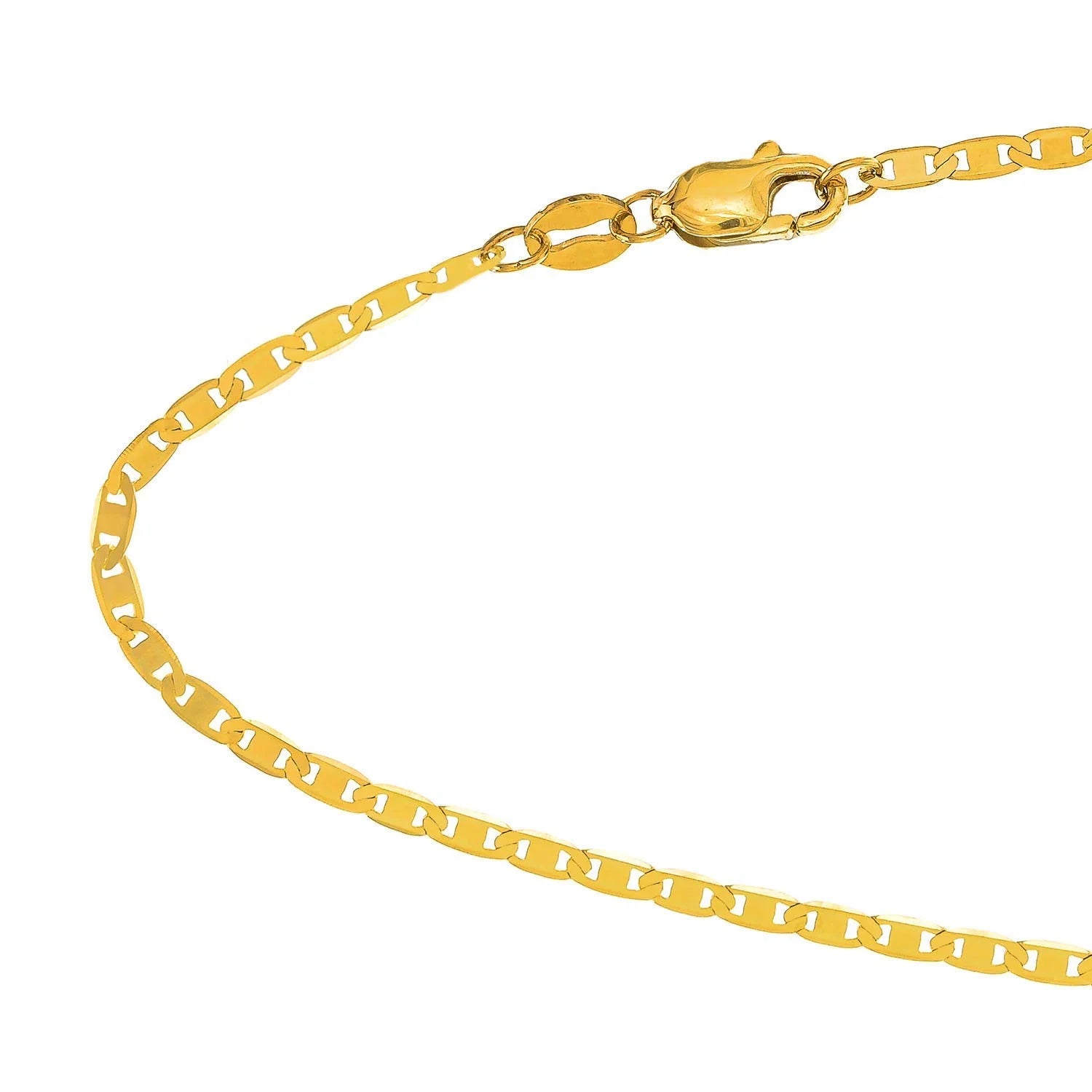 10k Solid Yellow Gold 2.3 mm Mariner Chain Anklet, Lobster Claw Clasp - 10 Inches, 1.7gr.