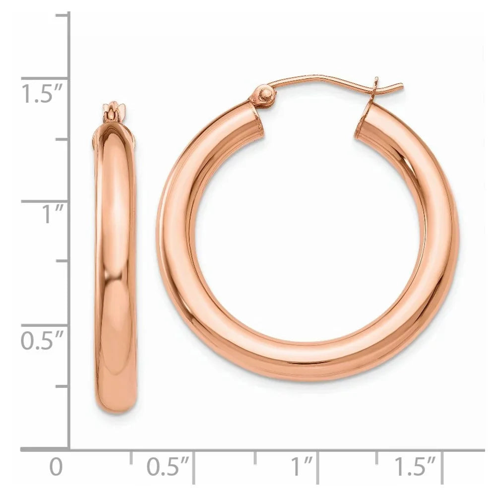 Real 14kt Rose Gold Polished 4mm Tube Hoop Earrings; for Adults and Teens; for People and People