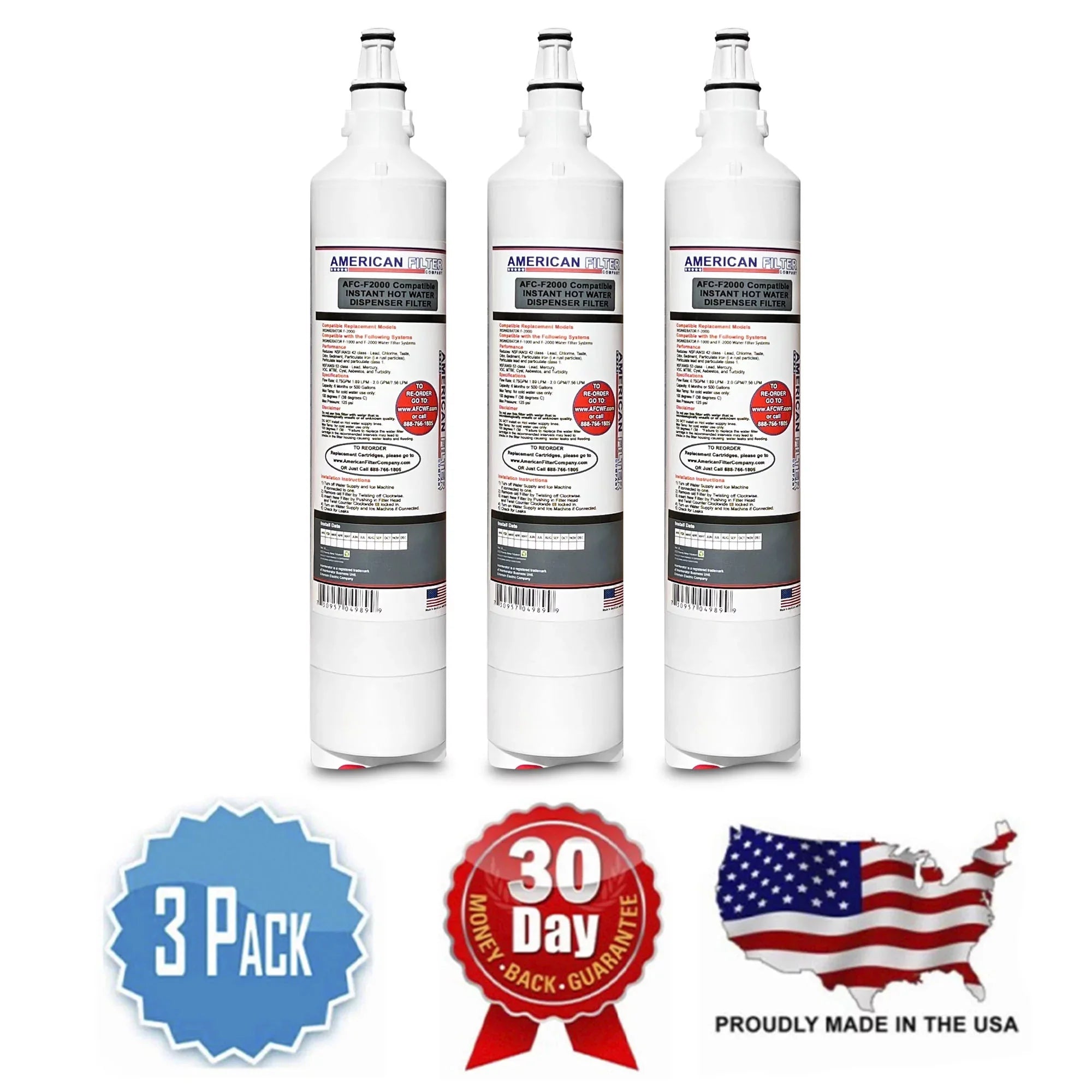 AFC Brand , Water Filters , Model # AFC-SQC-200 , Compatible with Insinkerator® F-2000 - 3 Filters - Made in U.S.A.