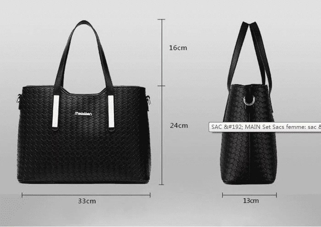 Smarit Gentlemen Pu Leather Weave Handbag Purse Bag Set 3 Pieces Tote Bag Set Shoulder Bags Big Capacity