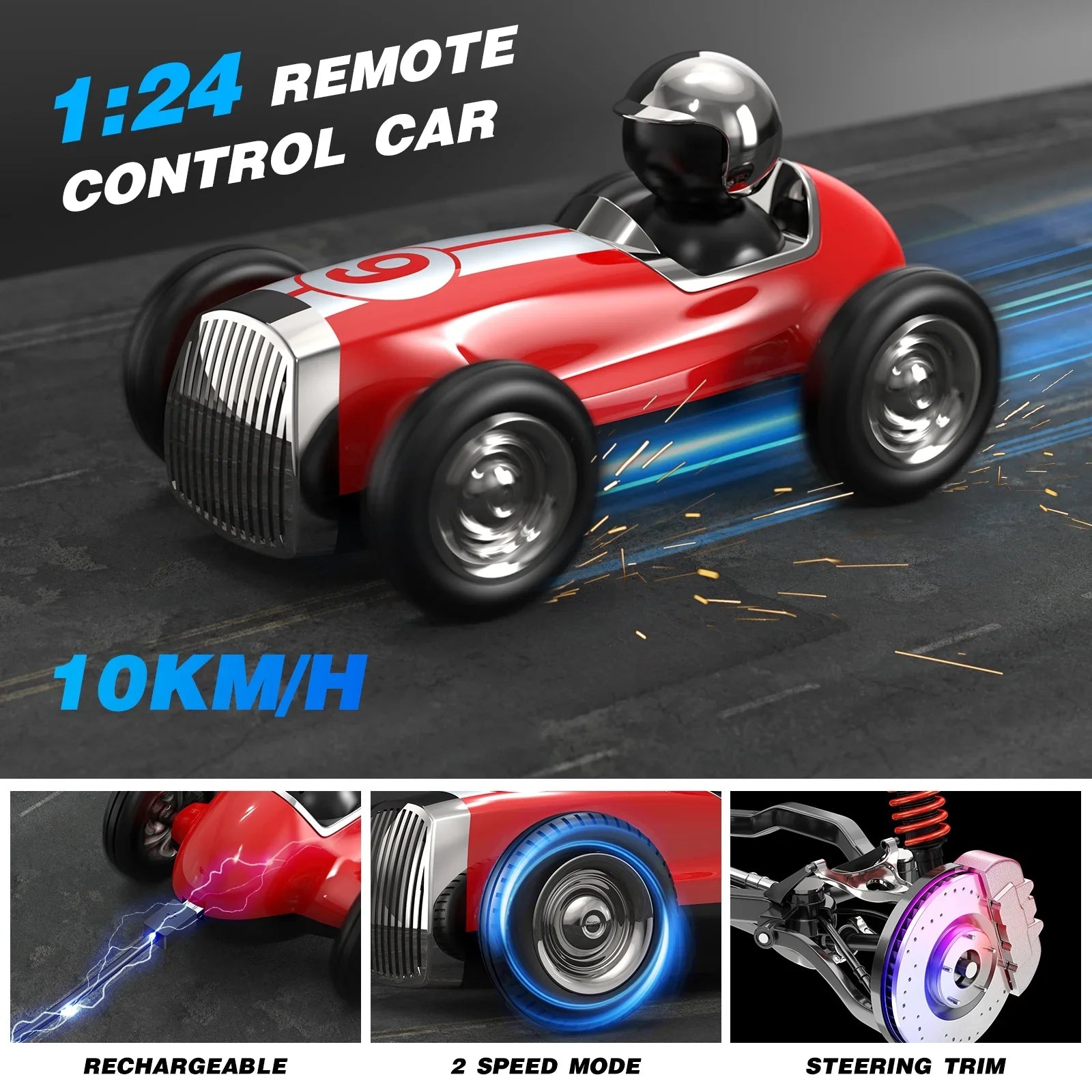 AUOSHI Remote Control Car with 2.4GHz Wireless Bluetooth Speaker 2 Speed Mode Fast RC Car for Kids RC Trucks Music RC Stunt Car Toys for Boys Girls Gifts, Red