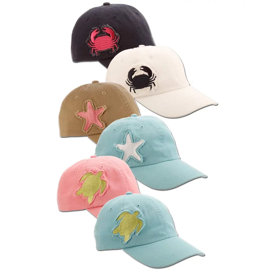 Panama Jack Gentlemen Baseball Cap - Packable, Lightweight Cotton Twill, 3" Brim Bill, Sea Creatures Frayed Patch (Khaki Starfish)