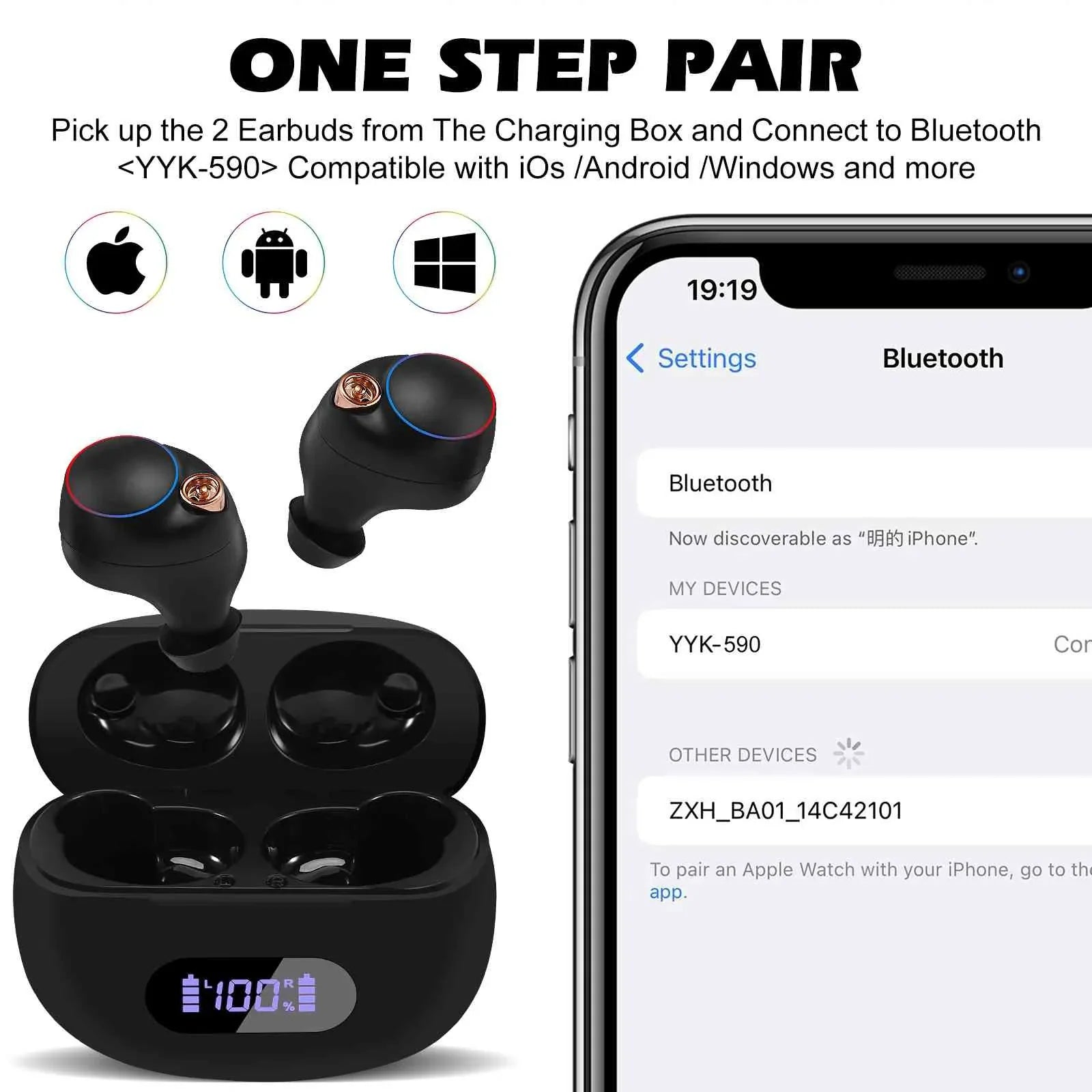 UrbanX True Wireless Bluetooth Earbuds + Charging Case, Midnight Dual Connect, IPX5 Water Resistance, Bluetooth 5.2 Connection, Balanced, Bass Boost Compatible with Amazon Fire HD 8 Plus (2020)