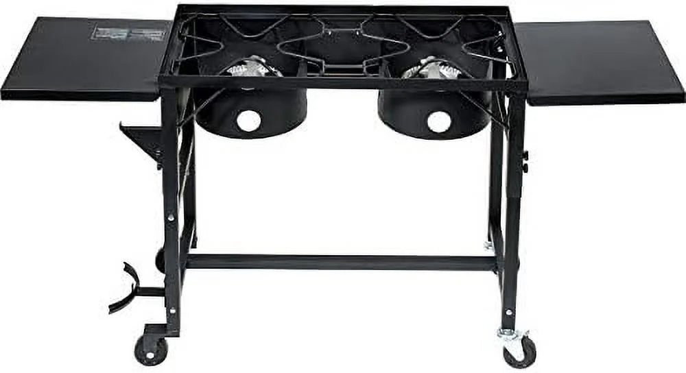 Outdoor Camping Propane Double Burner Stove 2 Folding Cook Cooking Station Stand Picnic BBQ Grill 58,000 BTU, Midnight